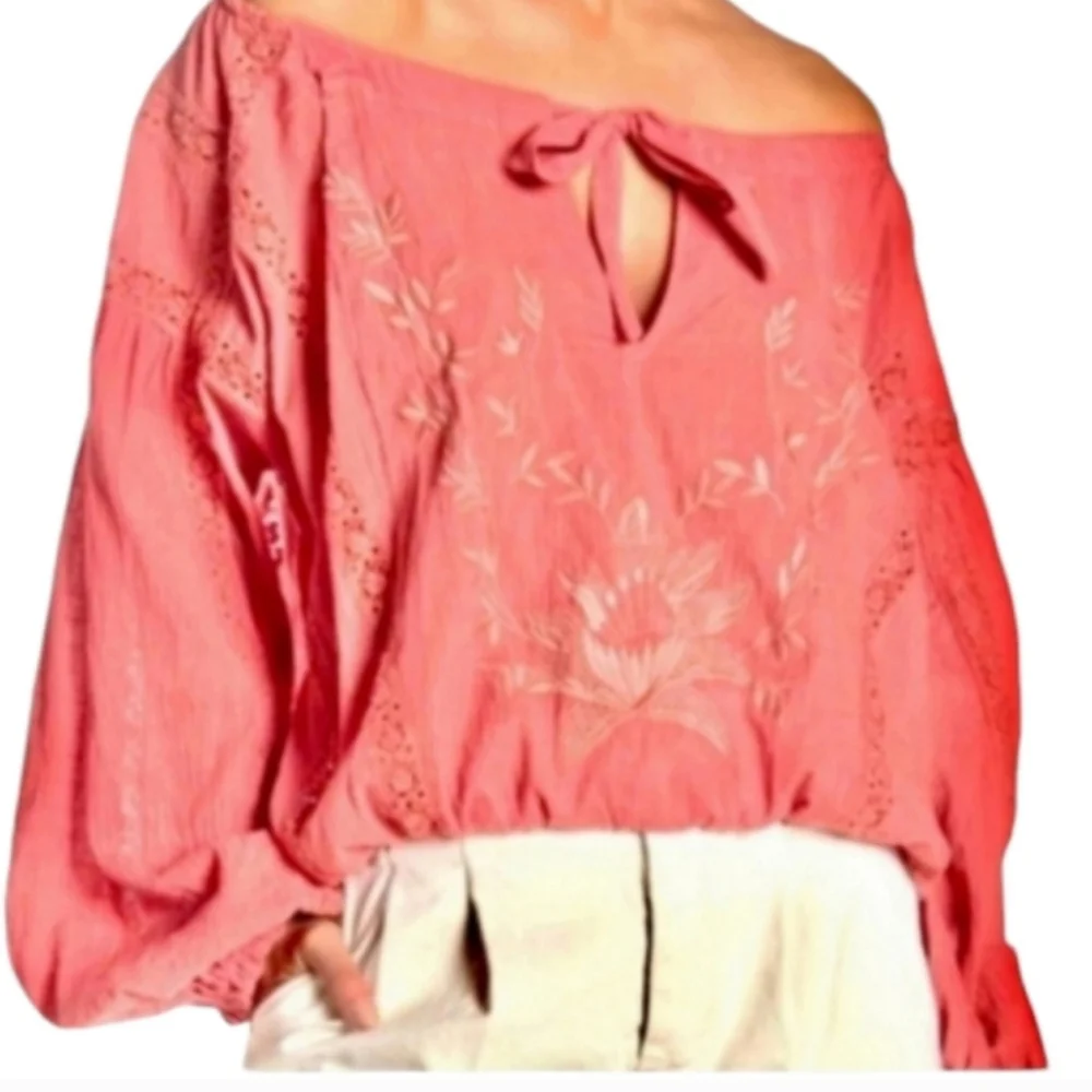 Free People Maria Maria Embroidered Top in Athena Puff Sleeve Size XS